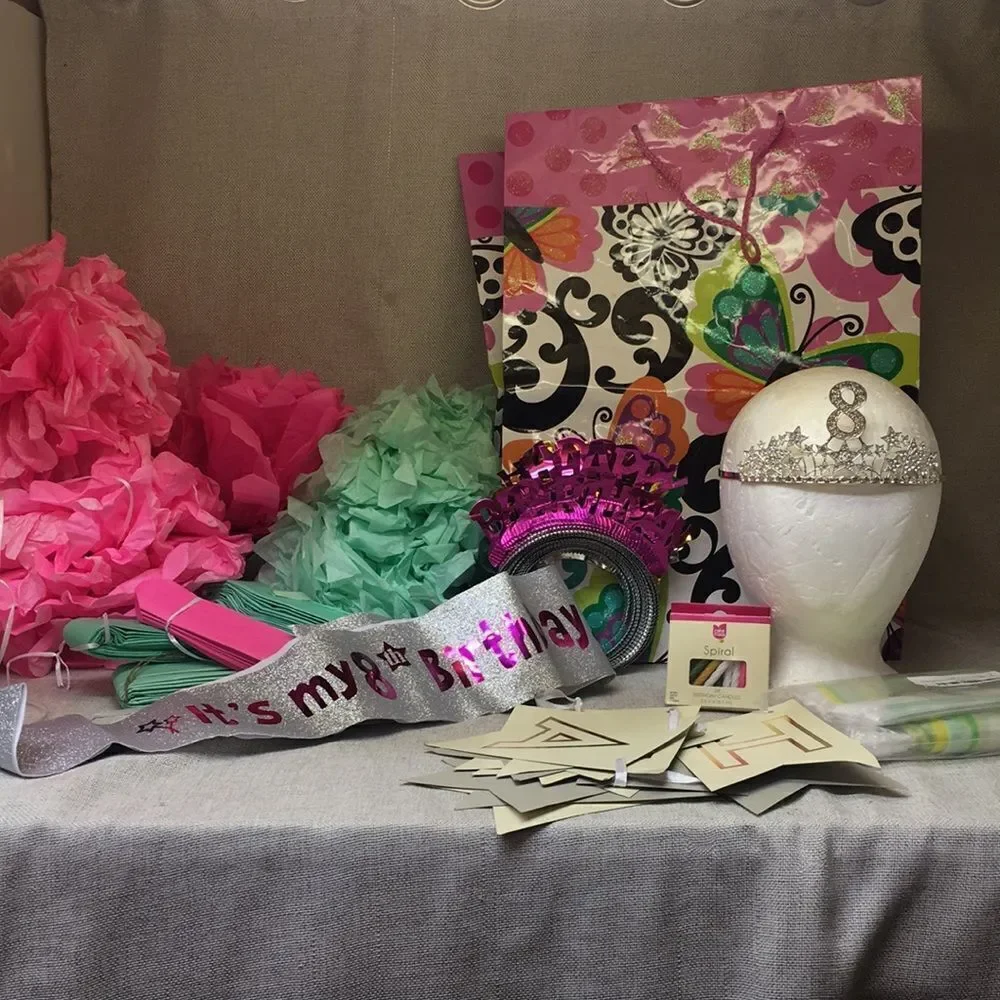 8th birthday party with‎ birthday banner , small decor, tiara and sash
